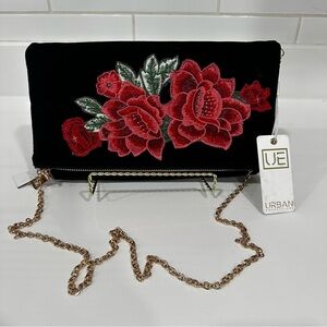 Urban Expressions Vegan Embroidered Floral Fold Over Clutch/Crossbody w/chainNWT